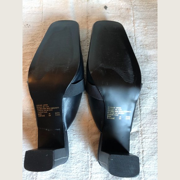 Jessica Navy Leather Square-Toe Shoes Block Heel Mules, Size US 9 - Picture 5 of 8